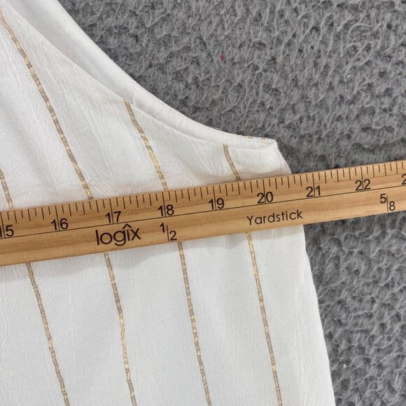 LOFT Top Womens Large White Gold Shimmer Stripe Halter Neck Sleeveless Tied Neck - Picture 7 of 11